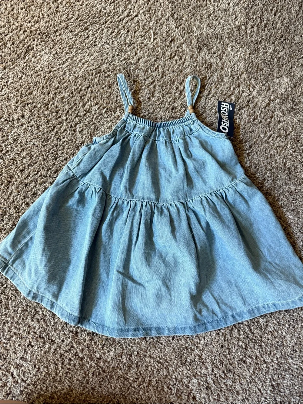 OshKosh Light Denim Blue Tiered Spaghetti Strap Dress NWT